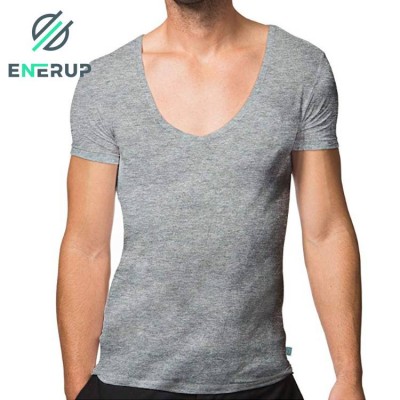 Enerup OEM/ODM White Blank Cotton Modal Invisible Deep V-Neck Men's Undershirt Short Sleeve T-Shirts